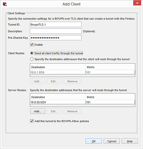 Capture d'écran de la boîte de dialogue Ajouter un Client avec la première option Routes du Client