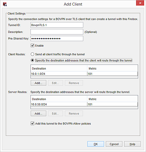 Capture d'écran de la boîte de dialogue Ajouter un Client avec la deuxième option Routes du client
