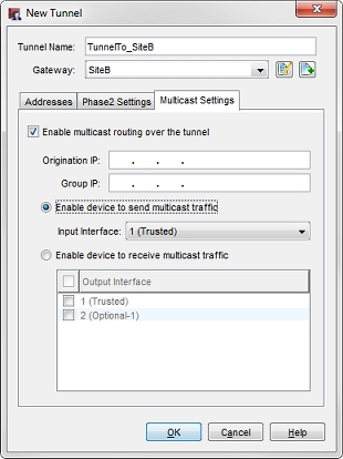 Capture d'écran de la boîte de dialogue Modifier le tunnel - onglet Multidiffusion