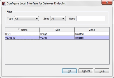 Capture d'écran de la boîte de dialogue Configurer l'interface locale pour l'Endpoint de passerelle