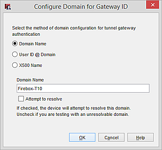 Capture d'écran de la boîte de dialogue Configurer le domaine pour l'ID de passerelle