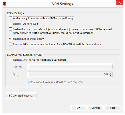 Capture d'écran de la boîte de dialogue Paramètres VPN