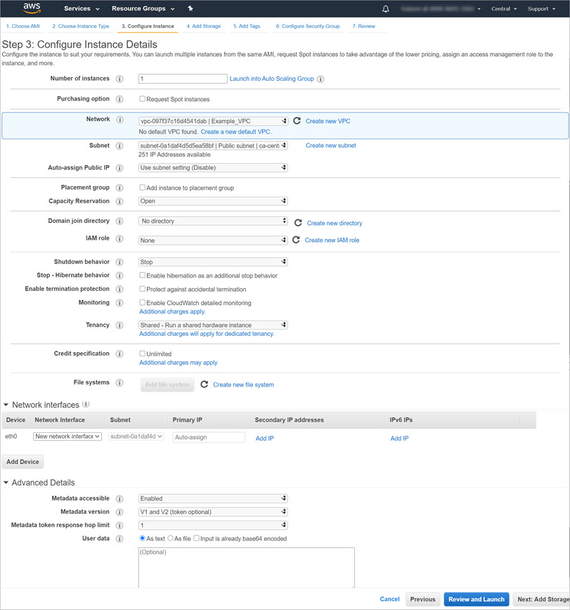 Capture d'écran de l'étape Configurer les Détails de l'Instance