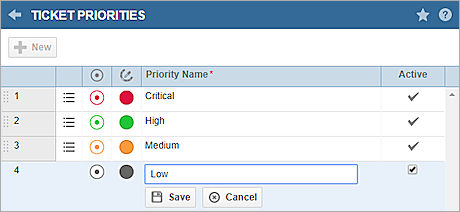 Capture d'écran de la page des priorités de ticket Autotask