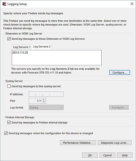 Capture d'écran de l'onglet Log Servers 2