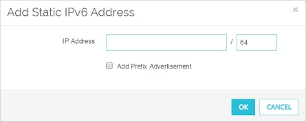 Screen shot of the Add Static IPv6 Address dialog box in the Web UI