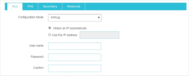 Capture d'écran de la page Configuration de l'interface - Externe, section Paramètres PPPoE