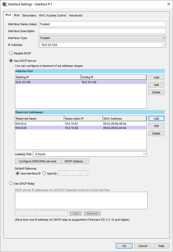 Screen shot of the Reserved Addresses list