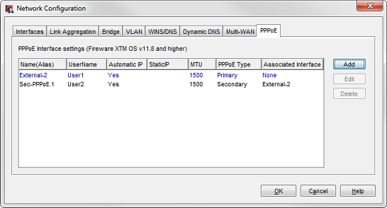 Capture d'écran de la boîte de dialogue Configuration du réseau, onglet PPPoE