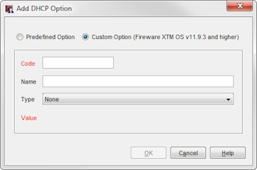 Capture d'écran de la boîte de dialogue Ajouter une option DHCP d'une option personnalisée