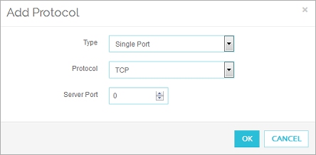 Boîte de dialogue Ajouter un protocole avec un port unique et des options TCP sélectionnées