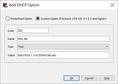 Capture d'écran de la boîte de dialogue Ajouter une Option DHCP