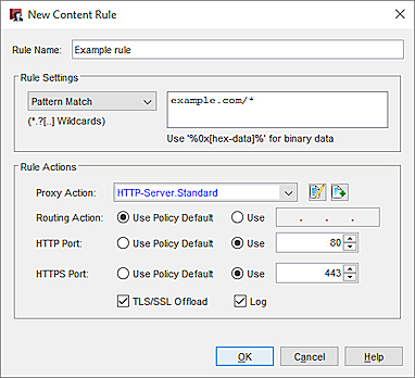 Capture d'écran d'une règle de contenu avec le Déchargement TLS/SSL activé