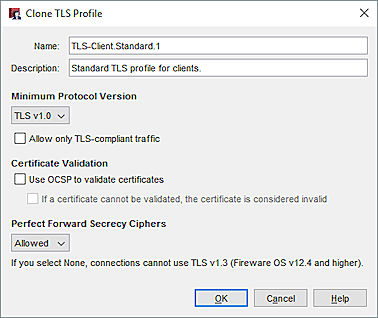 Capture d'écran de la boîte de dialogue Cloner le Profil TLS