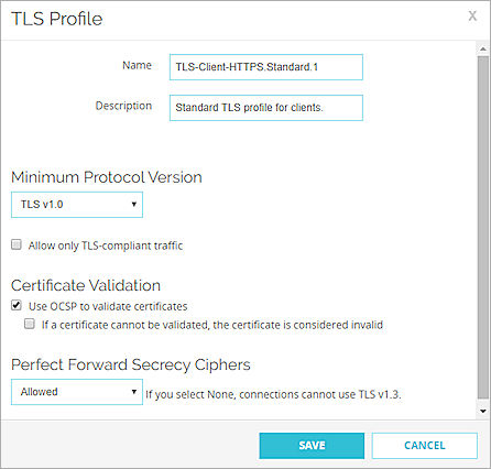 Capture d'écran de la boîte de dialogue Profil TLS de Fireware Web UI