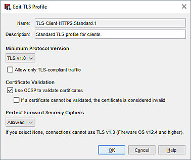 Capture d'écran de la boîte de dialogue Modifier le Profil TLS