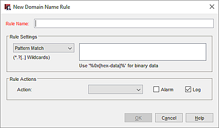 Capture d'écran de la zone de texte Nouvelle Règle de Nom de Domaine de Policy Manager