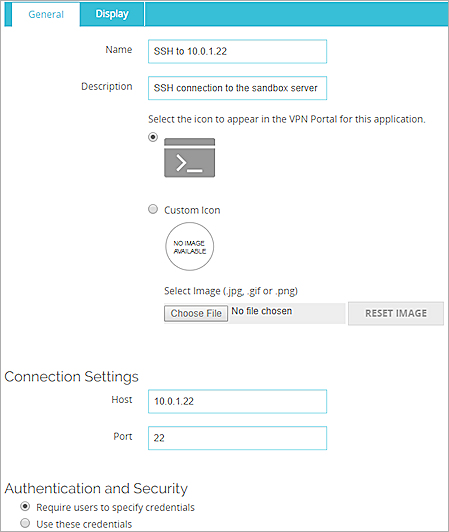 Capture d'écran de la page Ajouter une Application SSH