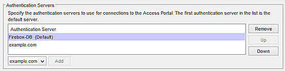 Screen shot of the authentication server settings