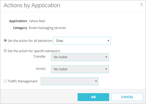 Capture d'écran de la boîte de dialogue Actions par Application