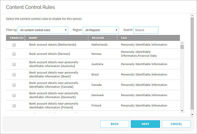 Capture d'écran de la page Règles de l'Assistant Data Loss Prevention Wizard