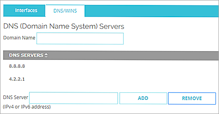 Capture d'écran de la liste des Serveurs DNS Réseau du Firebox