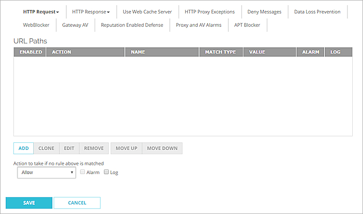 Screen shot of the URL Paths settings for an HTTP-Proxy action