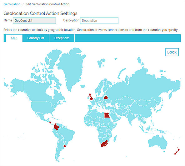 Capture d'écran de l'onglet Carte de Blocage de Geolocation de Fireware Web UI