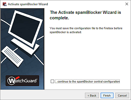 Capture d'écran de la page complète d'activation de l'assistant spamBlocker Wizard