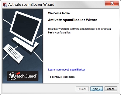 Capture de l'écran d'accueil de l'Assistant Activate spamBlocker Wizard