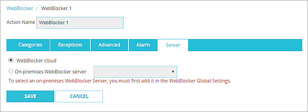 Capture d'écran de la configuration de profil WebBlocker, onglet Serveurs