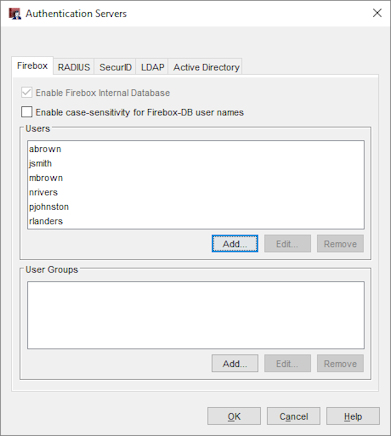 Boîte de dialogue Serveurs d'authentification avec utilisateurs ajoutés