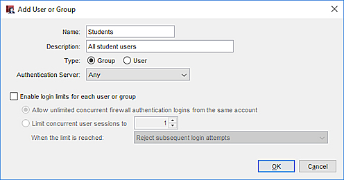 Capture d'écran de la boîte de dialogue Définir un nouvel utilisateur ou un nouveau groupe autorisé