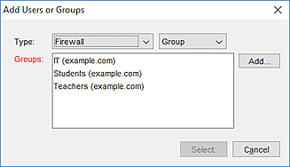 Capture d'écran de la boîte de dialogue Ajouter des utilisateurs ou des groupes autorisés