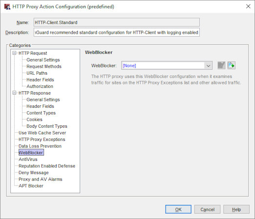 Capture d'écran de la boîte de dialogue Configuration de l'action de proxy HTTP