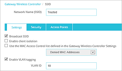 Capture d'écran de la page Ajouter SSID pour le SSID Approuvé