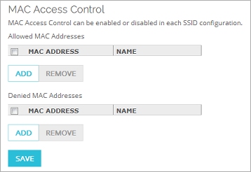 Capture d'écran de l'onglet Contrôle d'accès MAC
