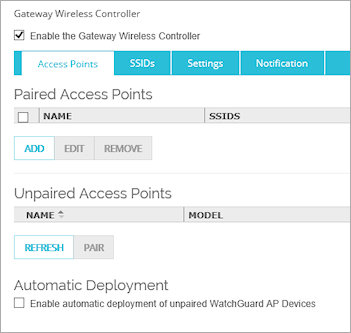Capture d'écran de la page Gateway Wireless Controller