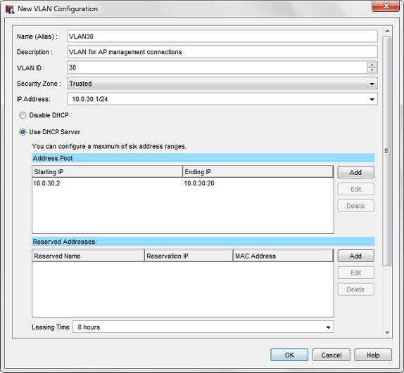 Capture d'écran de la boîte de dialogue Configuration de VLAN pour VLAN30.