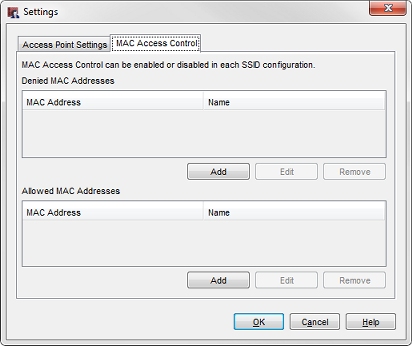 Capture d'écran de l'onglet Contrôle d'accès MAC