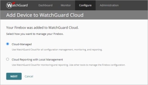 Screen shot of the Add Device page with the Cloud-Managed option selected
