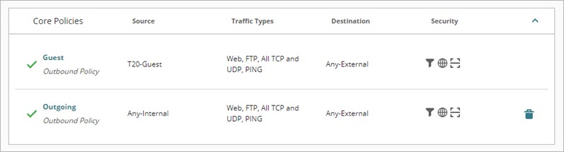 Screen shot of default policies on a Firebox with a guest network