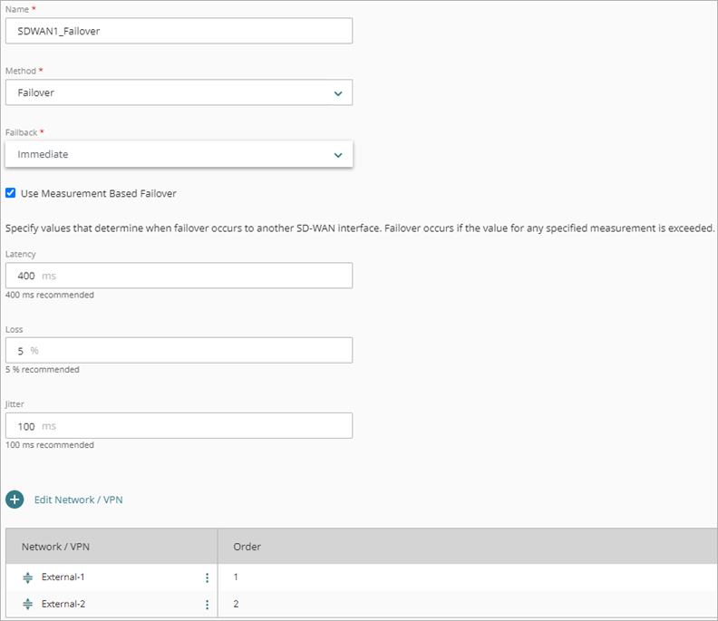 Screen shot of an example SD-WAN Failover configuration