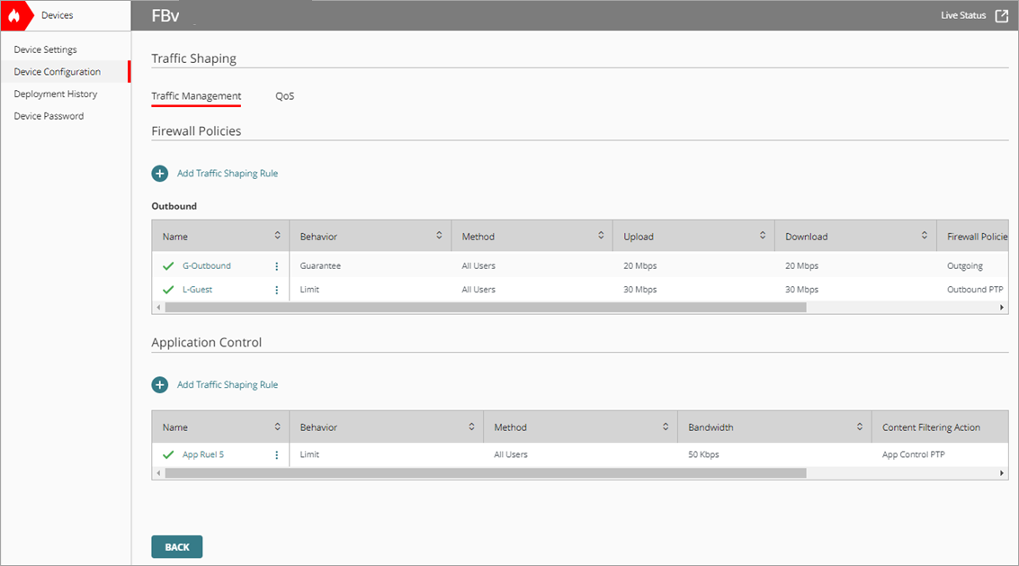 Screenshot of the Traffic Management UI.