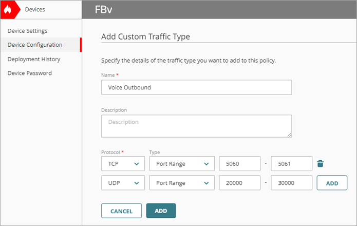 Screenshot of the Add Custom Traffic Type page