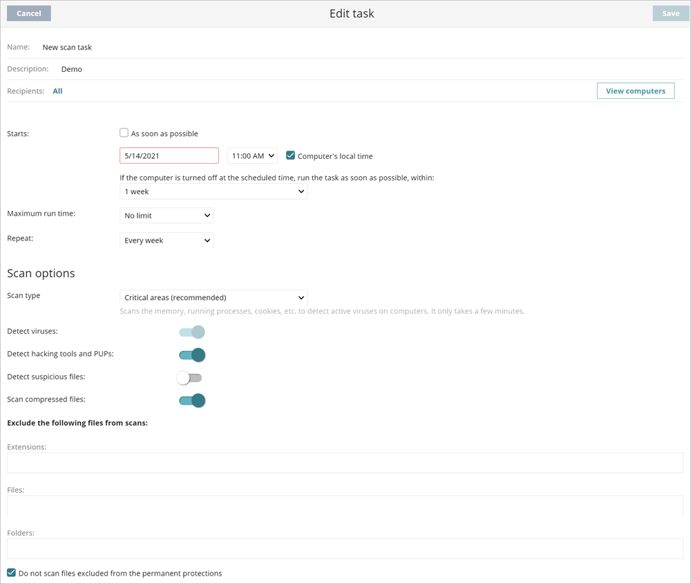 Screen shot of the Edit task page of an unpublished task