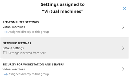 Screen shot of WatchGuard Endpoint Security, Settings Assigned dialog box