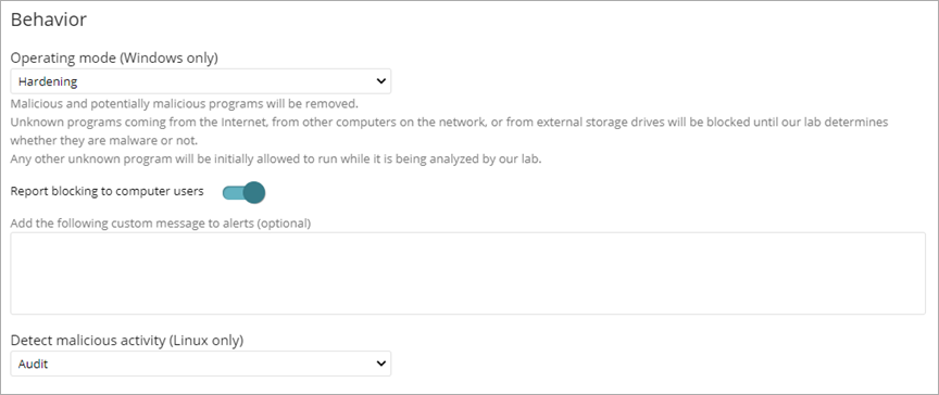 Screen shot of WatchGuard Endpoint Security, Operating mode