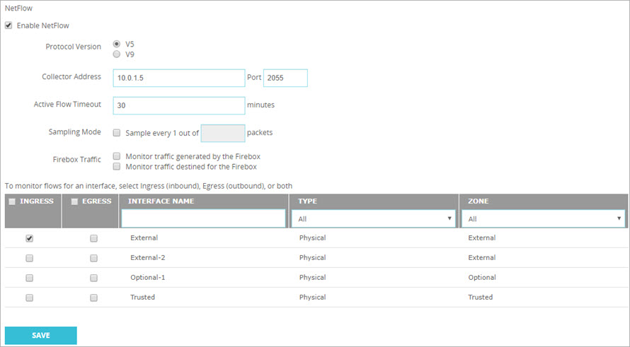 Screen shot of the NetFlow configuration