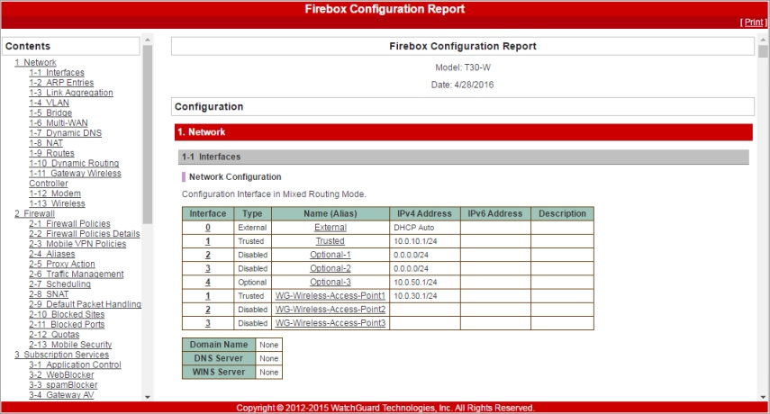 Capture d'écran du Rapport de Configuration XTM